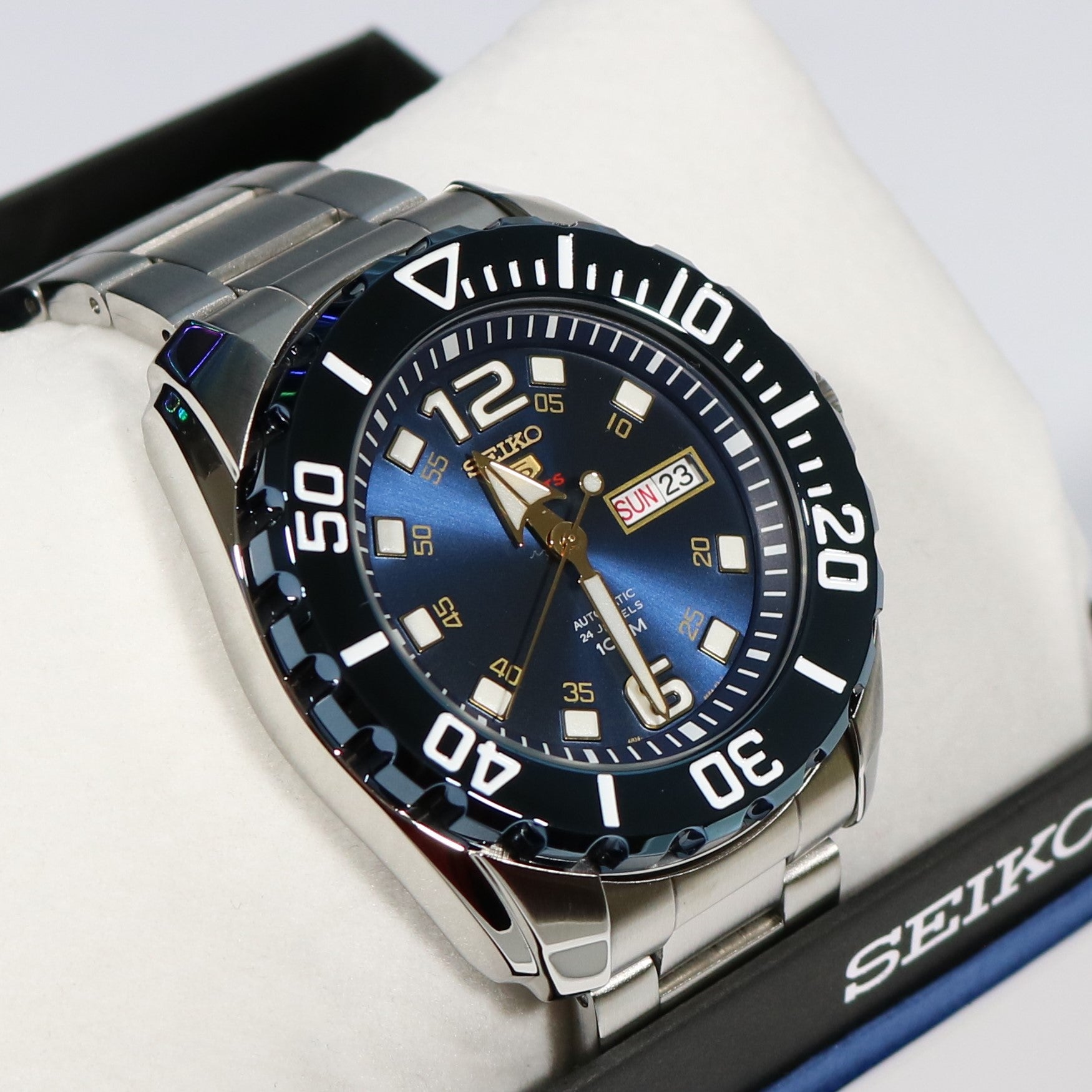 Seiko 5 Sports Blue Dial Stainless Steel Men's Watch SRPB37K1 - Chronobuy