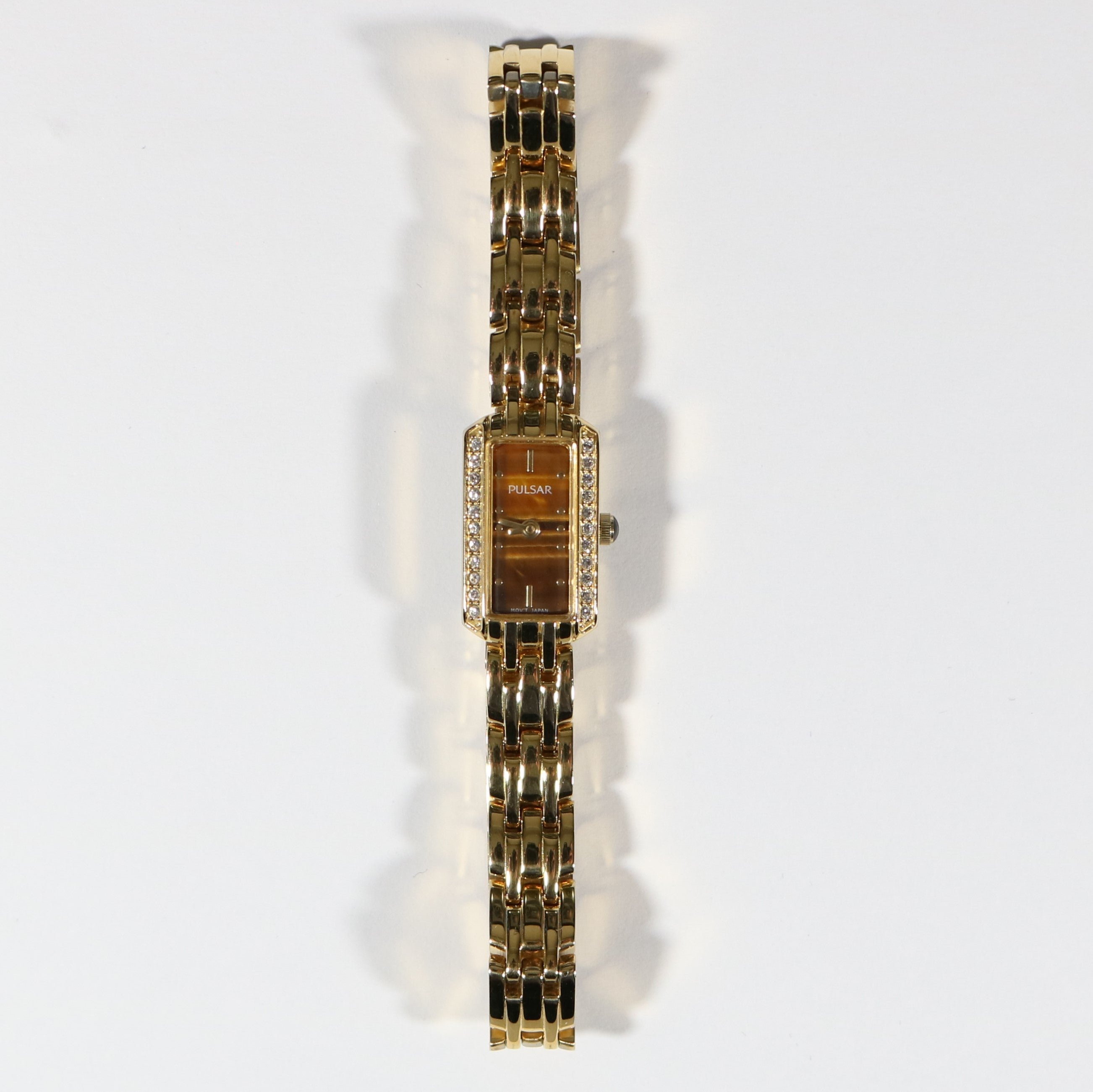 Pulsar Quartz Gold Tone Stainless Steel Tiger Eye Dial Women's Watch PEX542