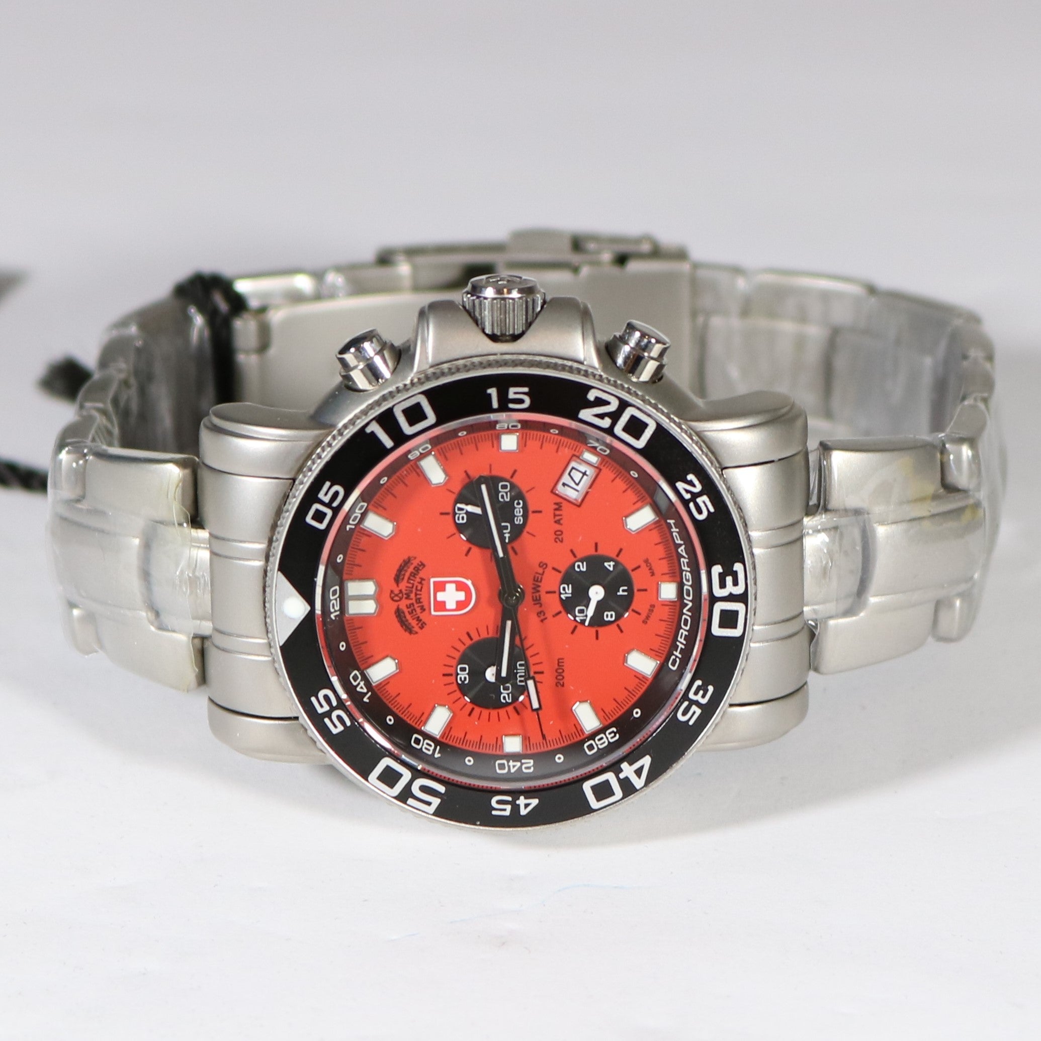 Swiss Military Stainless Steel Red Dial  Navy Diver Chronograph Men's Watch SM1833 - Chronobuy