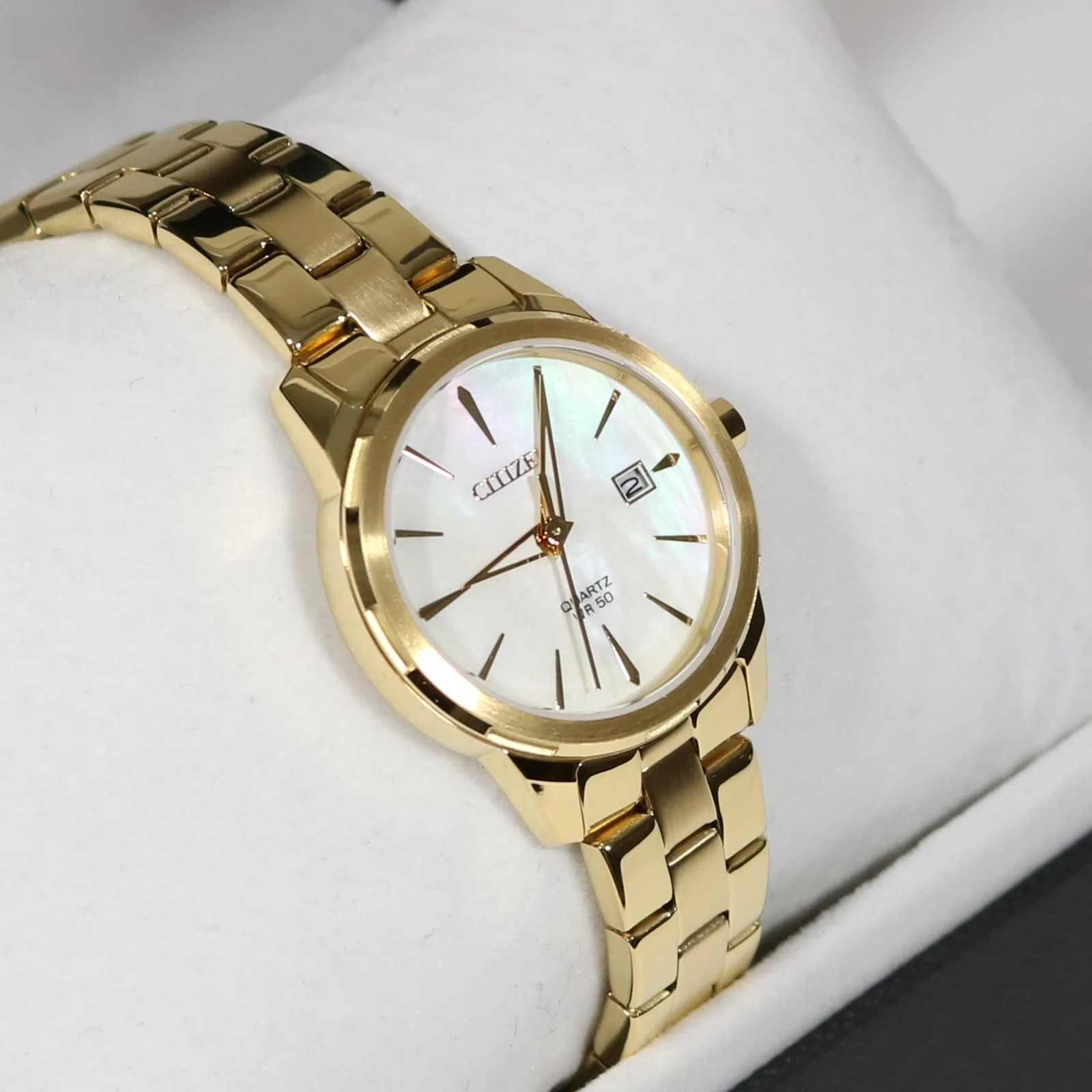 Citizen Quartz Mother Of Pearl Dial Gold Tone Women's Watch EU6072-56D