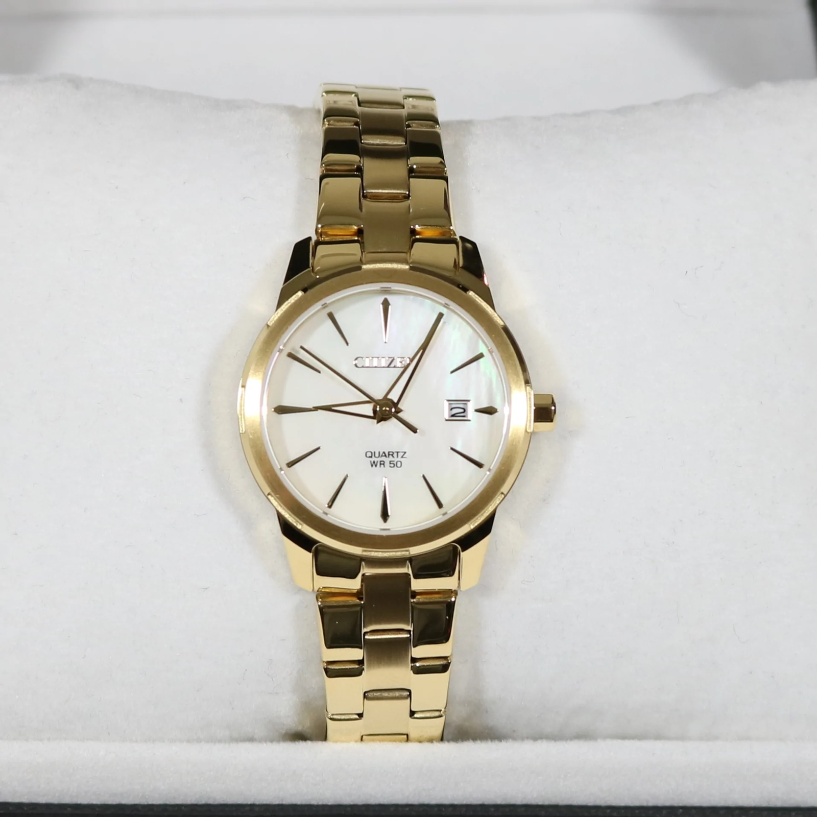 Citizen Quartz Mother Of Pearl Dial Gold Tone Women's Watch EU6072-56D