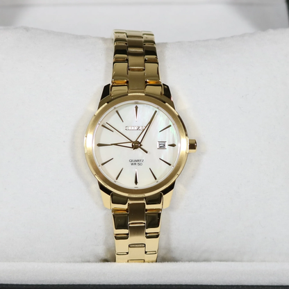 Citizen Quartz Mother Of Pearl Dial Gold Tone Women's Watch EU6072-56D